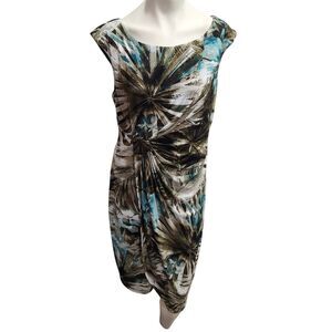 Connected Apparel Faux Wrap Dress Womens SZ 16 Tropical Dark Floral Liquid Knit